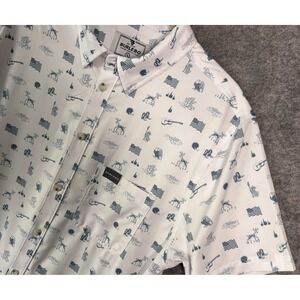 Burlebo Performance Button Up Shirt Mens Sz L White Blue America The Great Golf